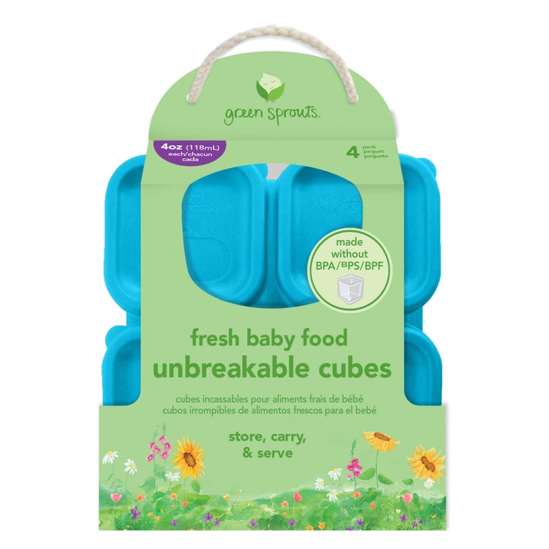 green sprouts Fresh Baby Food Unbreakable Cubes (4oz/4pk) | Store, carry, & serve homemade baby food | Lid provides leak-proof seal, Made from safer plastic, Embossed with measurements - Image 5