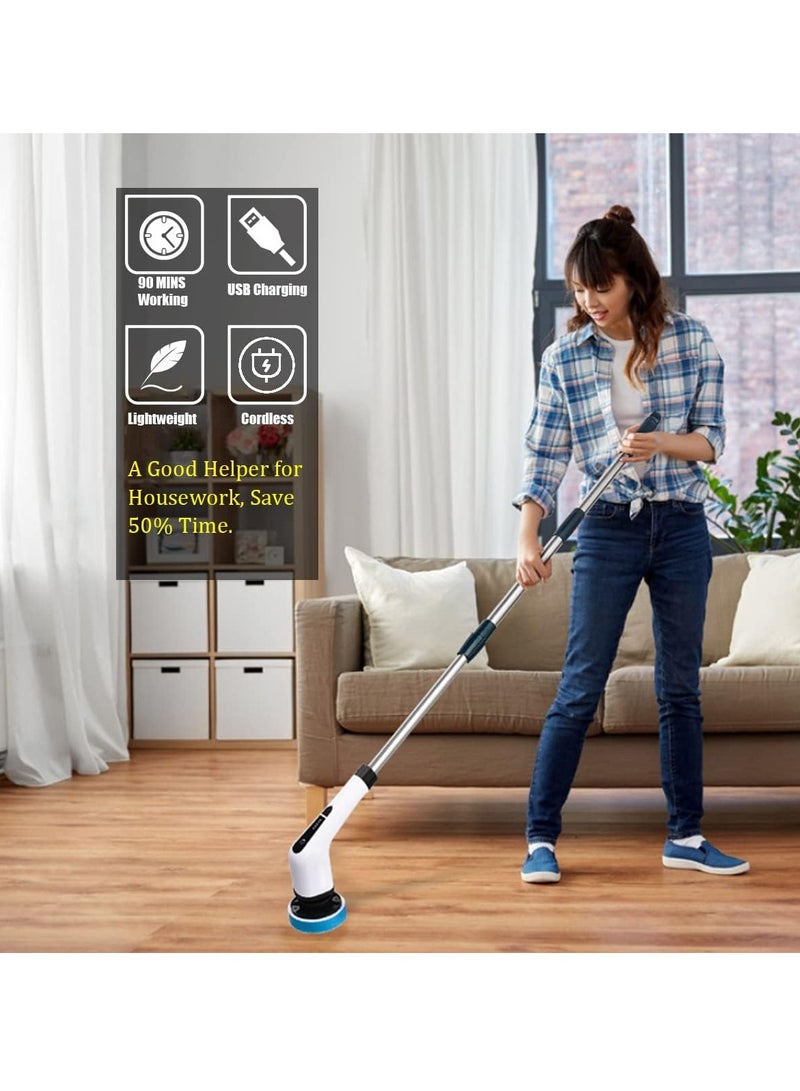 TIGER Cordless Electric Cleaning Brush with 7 Replaceable Brush Heads - 360° Rotating Scrubbing Mop with Adjustable Handle - Ideal for Bathroom, Kitchen, Bathtub & Tile Cleaning - White  - Image 3