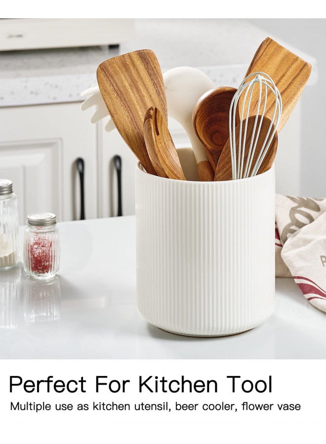 getstar getstar Utensil Holder, Large Kitchen Utensil Holder for Kitchen Counter (H7.2 x W6.2), Ceramic Cooking Utensil Holder with Cork Mat, Kitchen Decor for Counter (White, Utensils Not Included)  - Image 1
