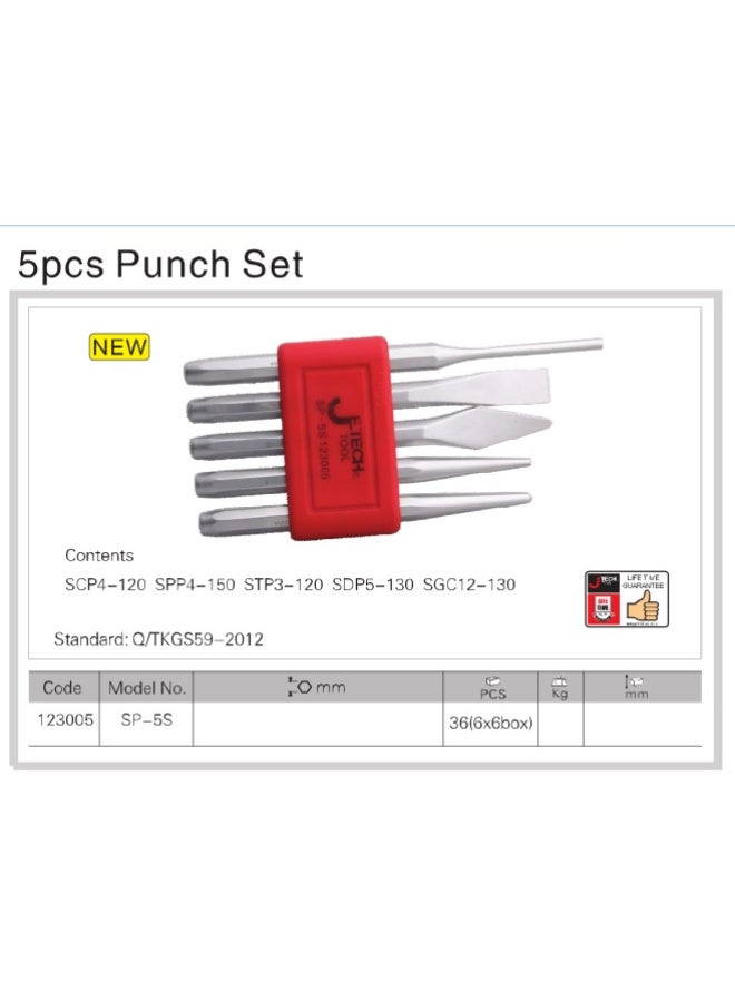 jetechtool Jetech 5-Piece Punch Set with Pin Punch, Taper, Cap, Center Punch & Cold Chisel for Metalworking, Automotive, and Craft Use - SP-5S - Image 2