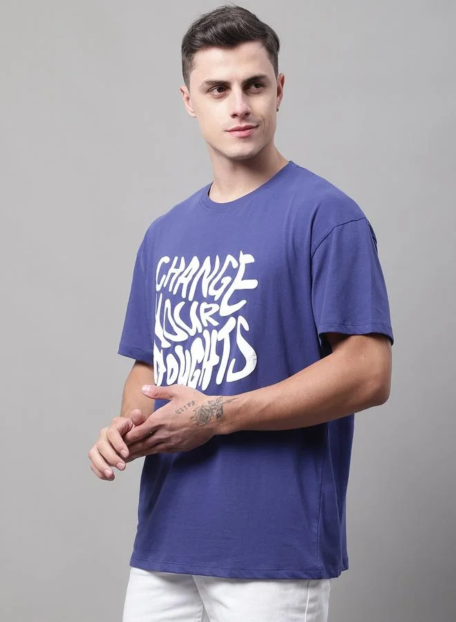 Take Two Men Navy Blue Graphic Print Oversized T-Shirt