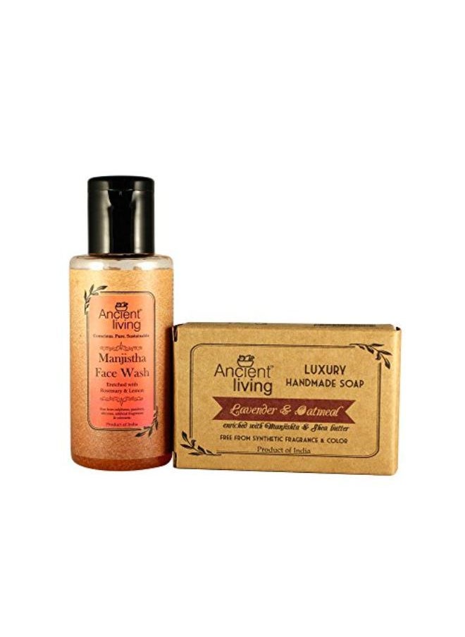 Ancient Living Skin Care Kit - For Clear & Moisturizing Skin - (Manjista Face Wash 100 Ml & Lavender Oatmeal Soap 100 Gm)  - Image 1