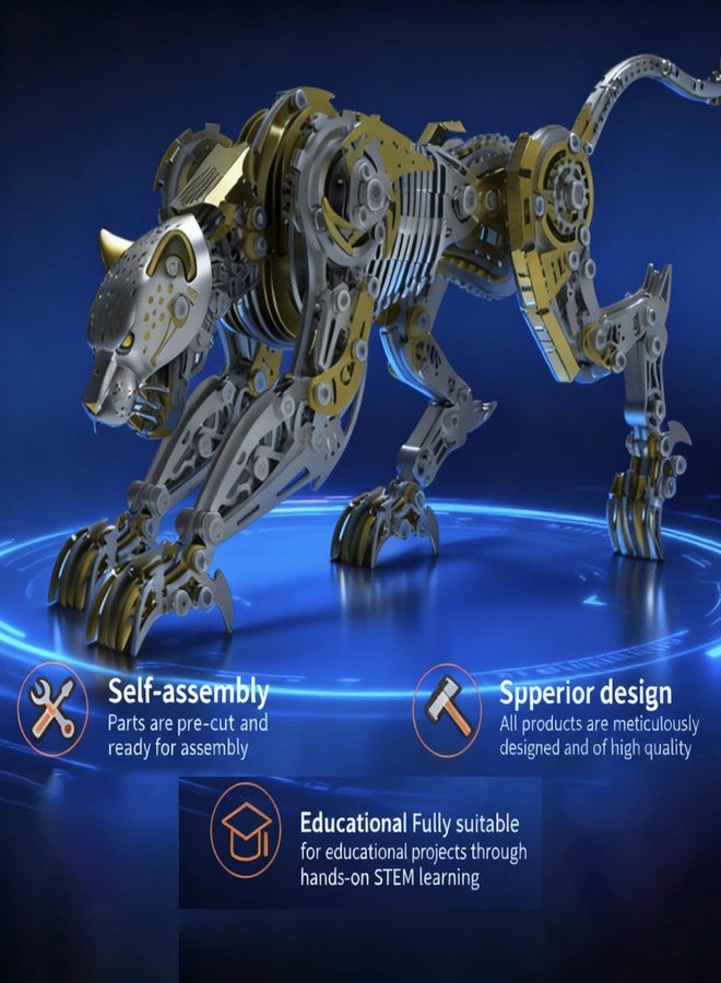 Wauvmoss 3D Metal Puzzle for Adults, 506Pcs Steampunk Mechanical Leopard Model Kits to Build, DIY Creative Art Desktop Ornament for Home Office Decor (BlackGold) - Image 5