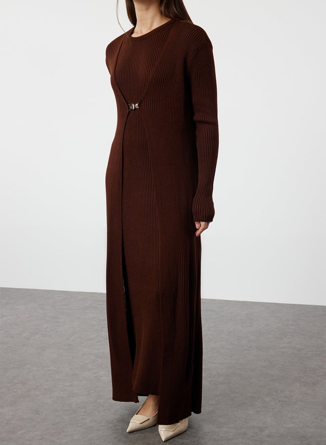 trendyol Brown Corduroy Dress-Cardigan Knitwear Suit TCTAW23US00118 - Image 3