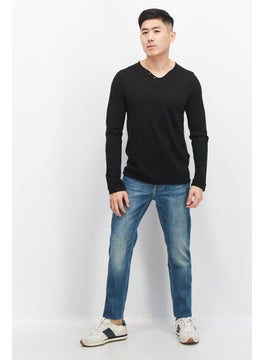 Celio Men V Neck Long Sleeve Plain Sweatshirts, Black  - Image 4
