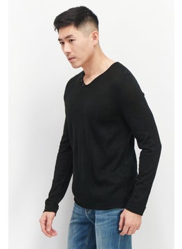 Celio Men V Neck Long Sleeve Plain Sweatshirts, Black  - Image 2