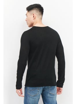 Celio Men V Neck Long Sleeve Plain Sweatshirts, Black  - Image 3