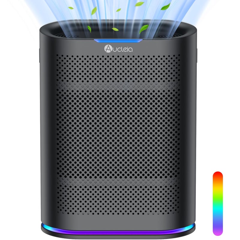 Aucleia Air Purifiers for Home Large Room Cover 2,100 FtÂ²,Home Air Purifier with Air Quality Monitor & Aromatherapy,Auto H13 Air Purifier Removes Pets Hair Dust Smoke Odor,with 7 Colors Light(Black) - Image 1