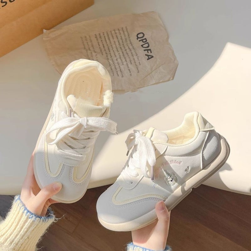 High-value spring board shoes womens 2025 new all-match chic single shoes girls thick-soled small white shoes German training shoes Beige