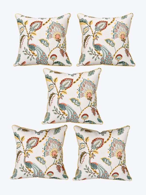 EasyGoods India Premium Cotton Cushion Covers 16x16 Inch | Soft Durable Fabric | Elegant Printed Covers for Sofa & Living Room | Hidden Zipper | Set of 5 - Image 4