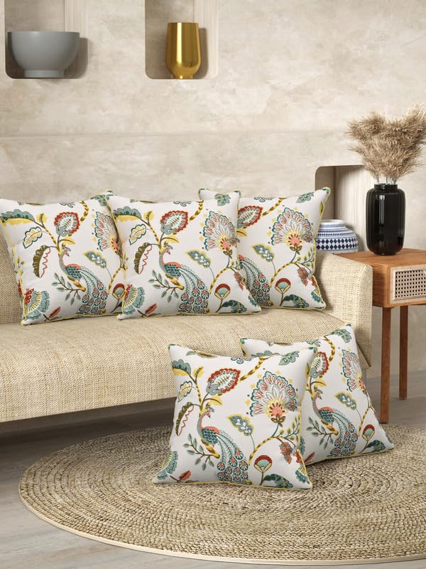 EasyGoods India Premium Cotton Cushion Covers 16x16 Inch | Soft Durable Fabric | Elegant Printed Covers for Sofa & Living Room | Hidden Zipper | Set of 5 - Image 1