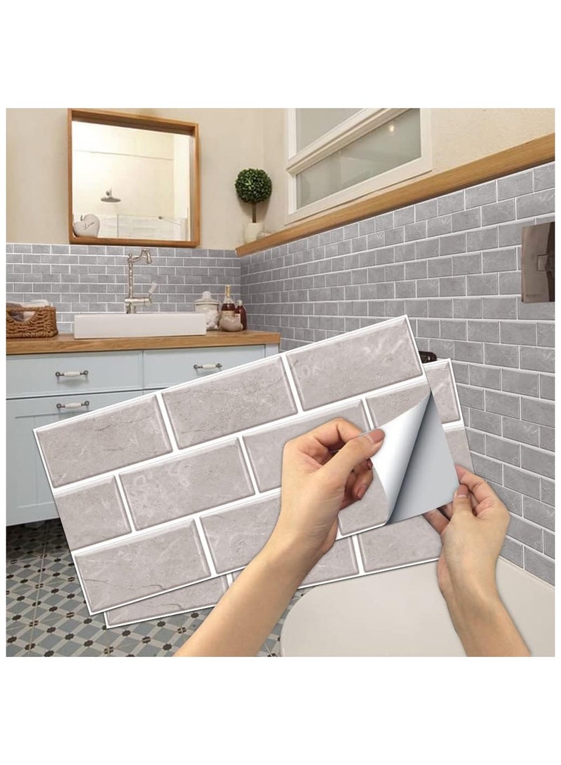 ملصقات بلاط 12 ورقة، ملصقات بلاط حائط ذاتية اللصق قابلة للتقشير واللصق باللون الرمادي، بلاط ذاتي اللصق مقاوم للماء والزيت، ديكور منزلي على الطراز القديم للمطبخ والحمام - Image 1
