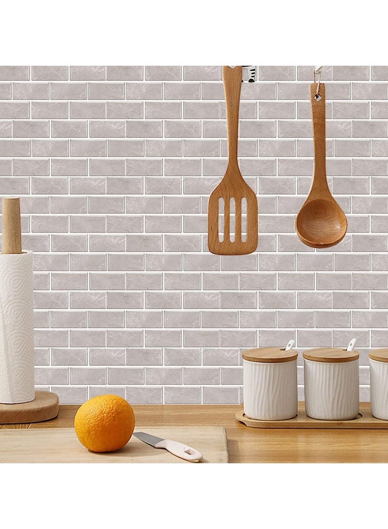 ملصقات بلاط 12 ورقة، ملصقات بلاط حائط ذاتية اللصق قابلة للتقشير واللصق باللون الرمادي، بلاط ذاتي اللصق مقاوم للماء والزيت، ديكور منزلي على الطراز القديم للمطبخ والحمام - Image 3