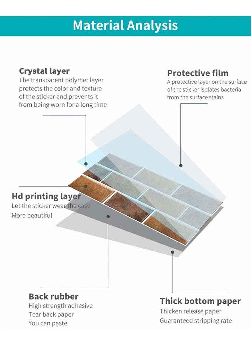 ملصقات بلاط 12 ورقة، ملصقات بلاط حائط ذاتية اللصق قابلة للتقشير واللصق باللون الرمادي، بلاط ذاتي اللصق مقاوم للماء والزيت، ديكور منزلي على الطراز القديم للمطبخ والحمام - Image 4