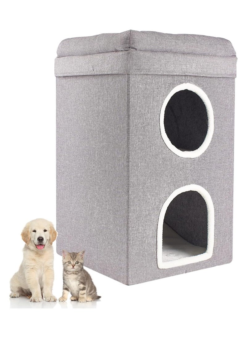 A.M Cat Cave 3-Tier Cat Bed with Removable Cushion Size: 39 x 39 x 64 cm, Cat Cave Beds for House Cats - Image 1