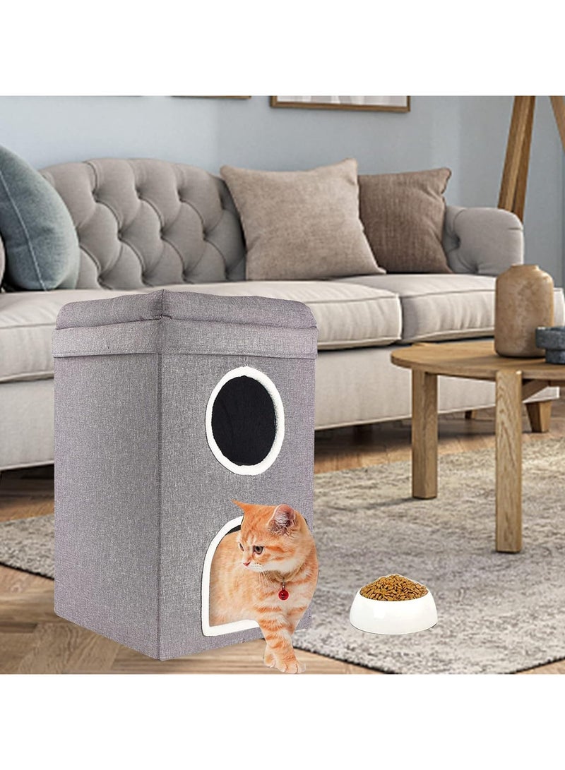 A.M Cat Cave 3-Tier Cat Bed with Removable Cushion Size: 39 x 39 x 64 cm, Cat Cave Beds for House Cats - Image 5