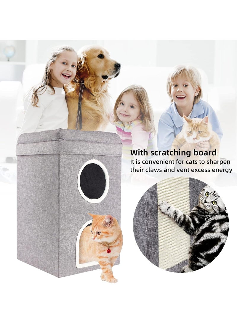 A.M Cat Cave 3-Tier Cat Bed with Removable Cushion Size: 39 x 39 x 64 cm, Cat Cave Beds for House Cats - Image 3