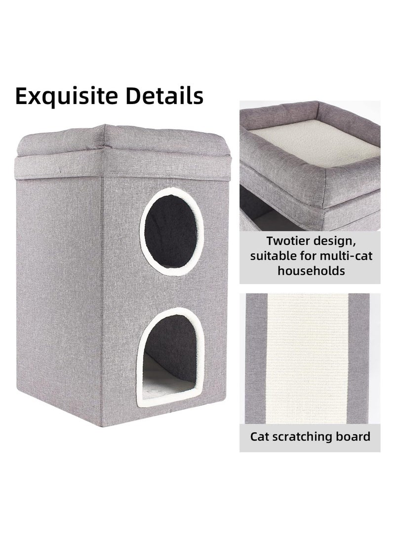 A.M Cat Cave 3-Tier Cat Bed with Removable Cushion Size: 39 x 39 x 64 cm, Cat Cave Beds for House Cats - Image 2