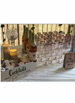 KASTWAVE Plastic Drink Flutes Disposable, Gold Rim Gold Glitter Plastic Drink Flutes Disposable for Parties Clear Plastic Cups, drinks Glasses, Wedding and Shower Party Supplies 12 PCS (Rose Gold)  - Image 5