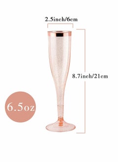 KASTWAVE Plastic Drink Flutes Disposable, Gold Rim Gold Glitter Plastic Drink Flutes Disposable for Parties Clear Plastic Cups, drinks Glasses, Wedding and Shower Party Supplies 12 PCS (Rose Gold)  - Image 3