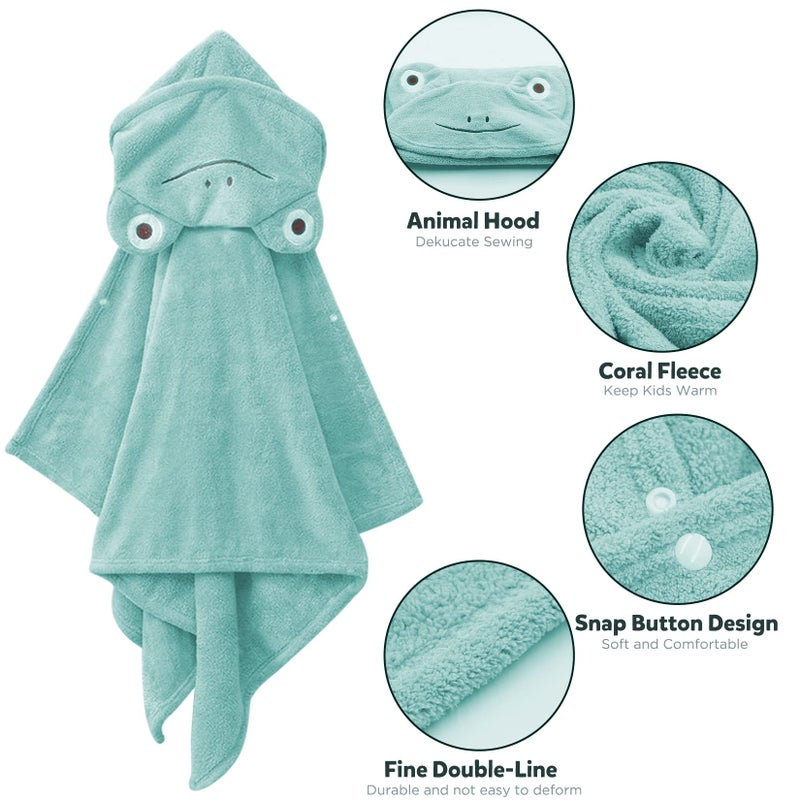 ROMASA Baby Bath Towel Ultra Soft Hooded Towel Highly Absorbent Bathrobe Blanket Toddlers Shower Gifts for Boys Girls-27.5" x 55" (Green Frog) - Image 3
