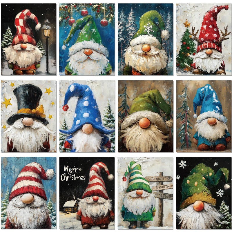 Sherr 12 Pcs Pre Drawn Canvas Pre Printed Canvas Set for Adults Cute Printed to Paint Set Theme Painting for Valentine's Day Party Favor(Xmas Gnome,8 x 10 Inch) - Image 1