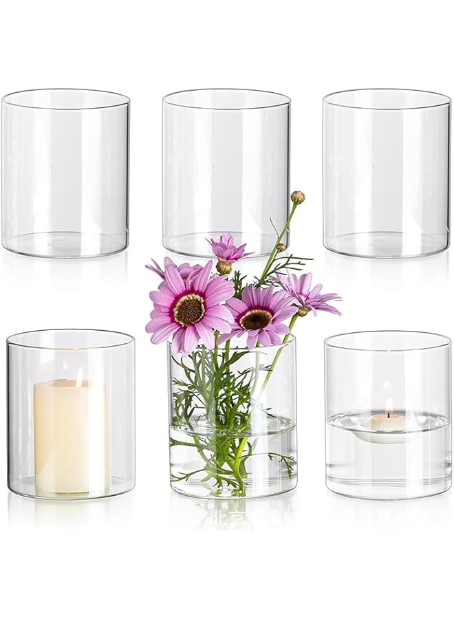 The Bros 6Pack Glass Cylinder Vases, Clear Flower Vase,Tall Glass Flower Vases, Table Flowers Vase, Hurricane Floating Candle Holder for Table Centerpiece Wedding Home Decor - Image 1