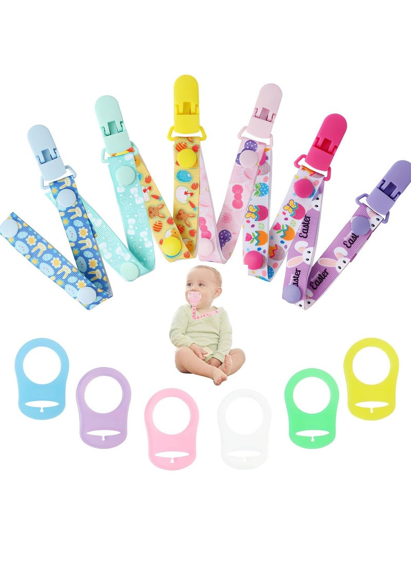 Silicone Dummy Clips Adapter, 6 pcs Baby Pacifier Chain with 6 pcs Adapters, Silicone Ring Adapter, Baby Pacifier Holder Soother Clip Chain Straps, Baby Teething Toys - Image 1