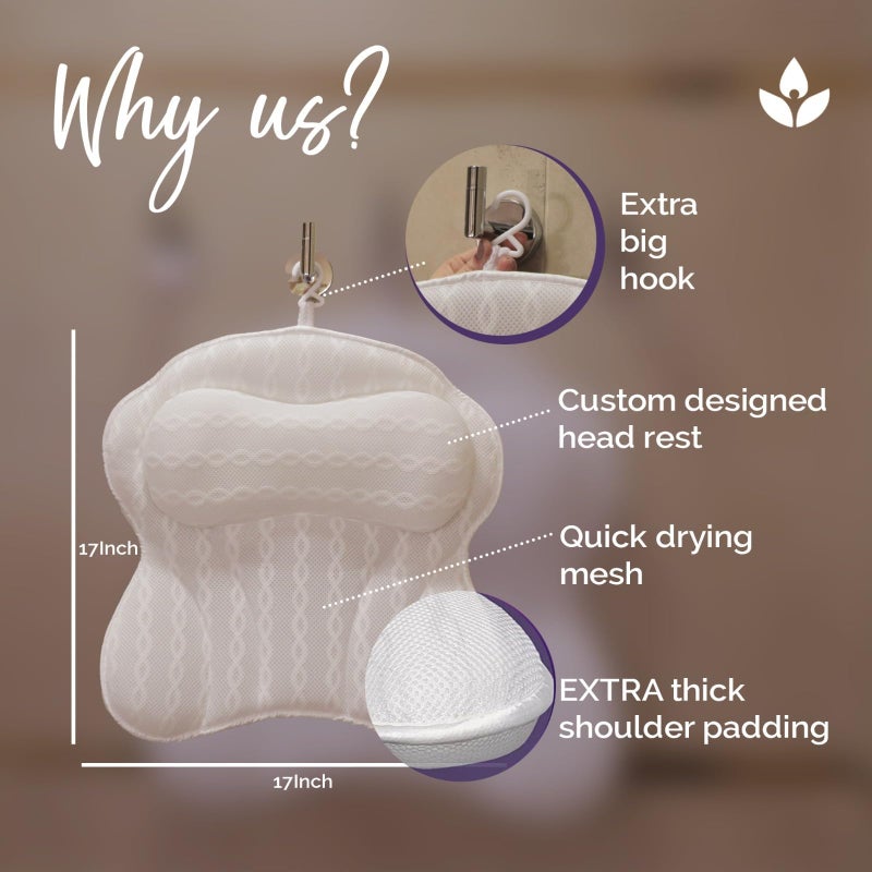 KANDOONA Bath Pillow - Bath Pillows for Tub Neck & Back Support, Luxury Bathtub Pillows for Head & Neck, Soaking, Bubble Bath & Spa, Bathtub Accessories for Women - Gifts for Women,Wife,Girlfriend,Best Friend - Image 3