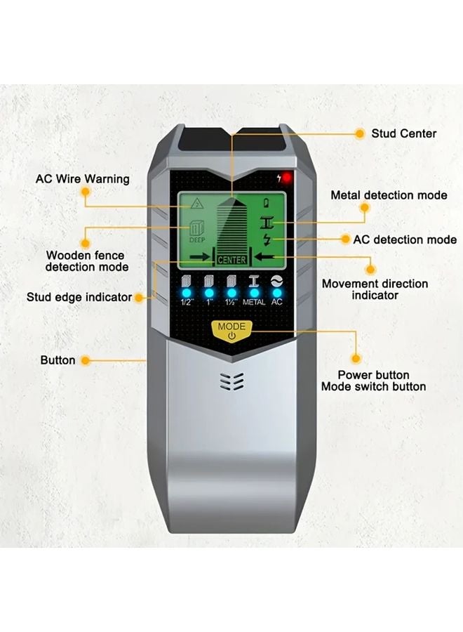 Silvery 5 In 1 Stud Finder Wall Scanner With LCD Display For Wood Metal AC Wire Detection - Image 5