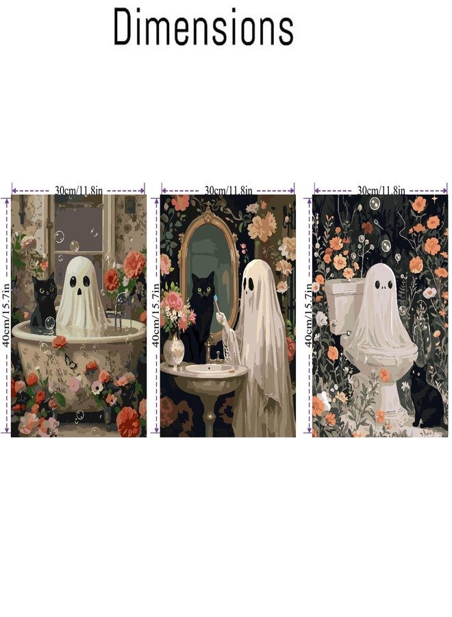 Mrnsiet 3 Pack Ghost Paint by Numbers Kit for Adults, Halloween Ghost Adult Paint by Number Kits on Canvas, Acrylic Bathroom Easy Paint by Numbers for Gift Home Decor 12x16 Inch - Image 3