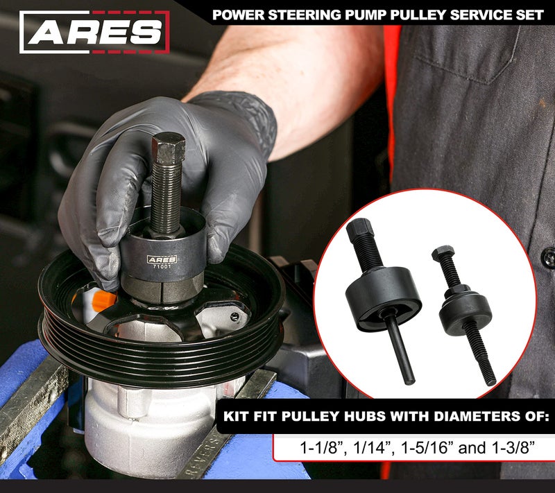 ARES 71001 - Power Steering Pump Pulley Service Set - Releases Power Steering Pulleys from Pump - Fits Pulley Hubs with Diameters of 1 1/8 Inches, 1 1/4 Inches, 1 5/16 Inches, and 1 3/8 Inches - Image 3