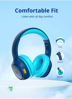Tronsmart Tronsmart KH02 Kids Bluetooth Headphones Volume Limit 74/85/93dB, 45H Playtime, Bluetooth 5.3, Built-in 3.5mm Audio Cable, Foldable, Wireless Headphones with Microphone for School/Travel/Plane (Blue）  - Image 1