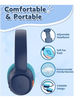 Tronsmart Tronsmart KH02 Kids Bluetooth Headphones Volume Limit 74/85/93dB, 45H Playtime, Bluetooth 5.3, Built-in 3.5mm Audio Cable, Foldable, Wireless Headphones with Microphone for School/Travel/Plane (Blue）  - Image 3