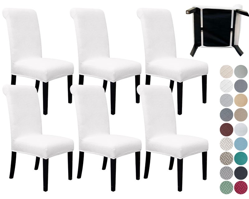 SPRINGRICO 6 Pack Dining Room Chair Covers with seat Belt Stretch Parsons Chair Slipcover Washable Kitchen Dining Chair Cover Removable Seat Protector Set of 6 S1 White