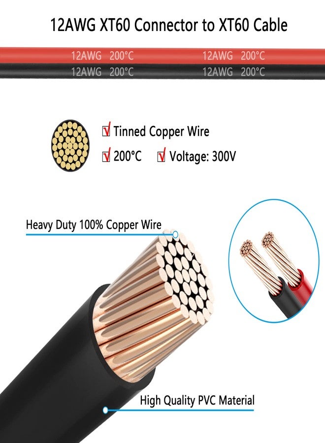 YAODHAOD XT60 Plug Extension Cable 12AWG 50CM Silicone Wire，XT60 Connector for RC Lipo Battery、DIY Spare Part Remote Control Toy Parts（2 PCS） (XT60 Male Female Extension Cable) - Image 2