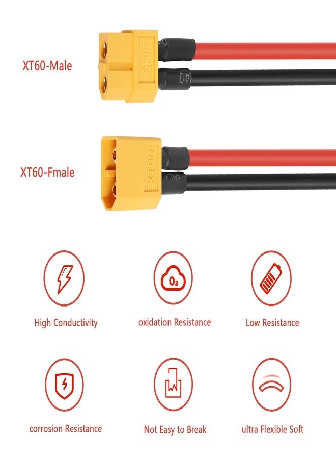 YAODHAOD XT60 Plug Extension Cable 12AWG 50CM Silicone Wire，XT60 Connector for RC Lipo Battery、DIY Spare Part Remote Control Toy Parts（2 PCS） (XT60 Male Female Extension Cable) - Image 4