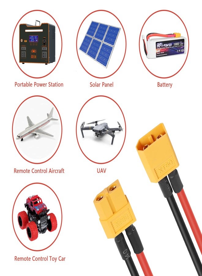 YAODHAOD XT60 Plug Extension Cable 12AWG 50CM Silicone Wire，XT60 Connector for RC Lipo Battery、DIY Spare Part Remote Control Toy Parts（2 PCS） (XT60 Male Female Extension Cable) - Image 3