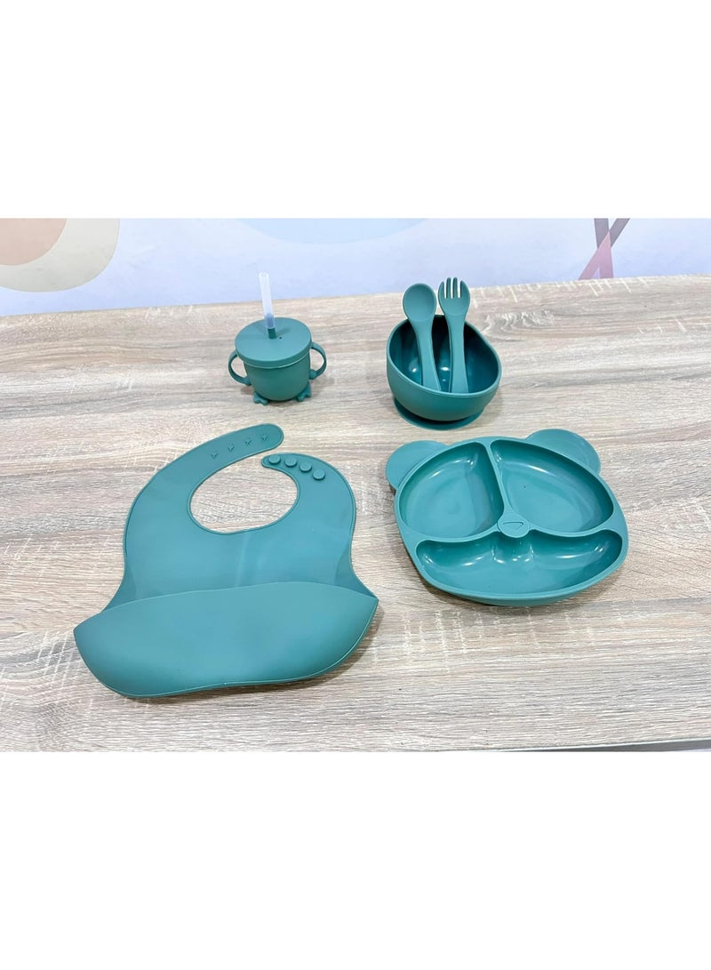 Silicone Baby Feeding Set, Weaning Supplies, Includes Suction Cups, Divided Plates, Adjustable Bib, Baby Utensils, Spoons, Forks, Cup - Image 5