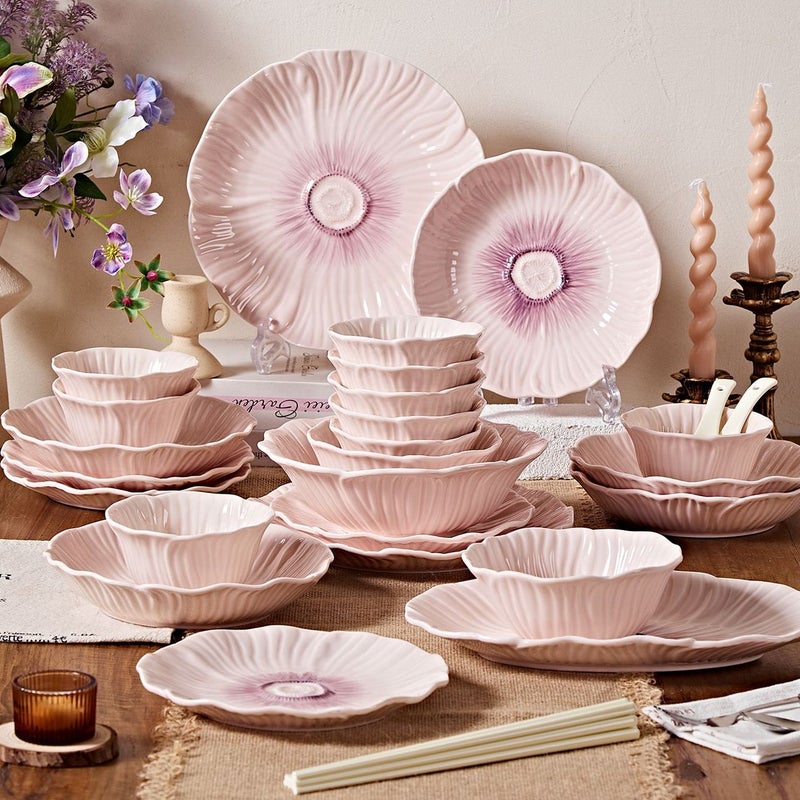 CME French-style Dinnerware Set Ceramic Bowls and Plates New Underglaze Color Bowl and Plate Set Complete Gift for Home Use Wedding Housewarming - Image 5