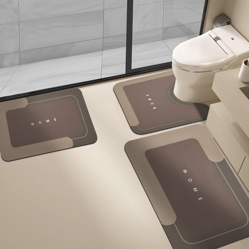 Housego 3PCS Absorbent Bath Mat Magic Rug Sets, Quick Drying Bath Mat Non-Slip Floor Rug Rubber Backed for Bathroom Kitchen Shower Sink (16.9''x23.6''+19.7''x23.6''+19.7''x31.9'', Brown) - Image 1