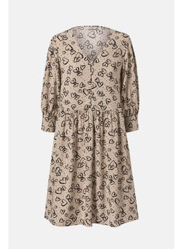 Tchibo Women Allover Print Midi Dress, Tan  - Image 3