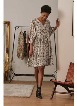 Tchibo Women Allover Print Midi Dress, Tan  - Image 1