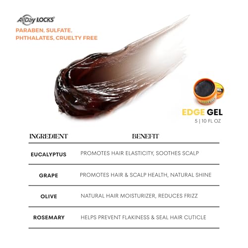 AllDay Locks Edge Gel (5 oz) | Extreme Hold, Moisturizing Edge Control Smoother | Eucalyptus, Rosemary, Olive Oil | No Frizz, Flakes, or Grease | Sleek 'n Slay Edge & Baby Hairs | 5 oz - Image 4