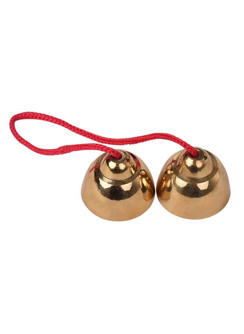 Velaurs 1 Pair Golden Alloy Bell Percussion Knocking Bells Musical Instrument Rhythm Toy Hand Bell Toys  - Image 1