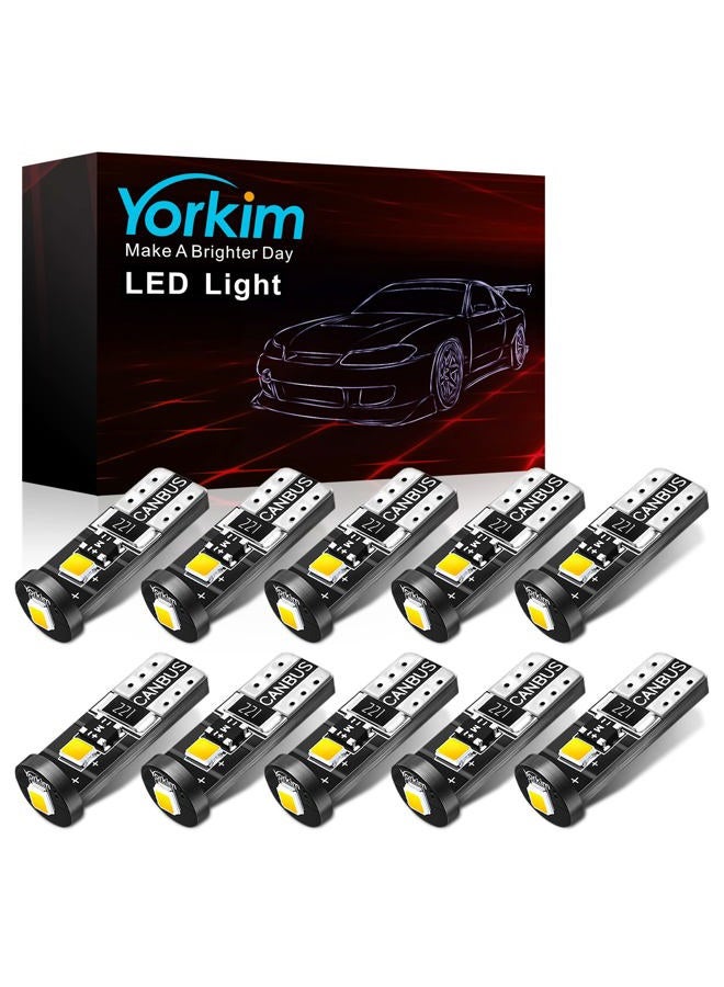 Yorkim 194 Led Bulb Canbus White Error Free 3-SMD 2835 Chipsets, T10 Interior Led For Car Dome Map Door Courtesy License Plate Trunk lights with 194 168 W5W 2825 Sockets Pack of 10 - Image 1
