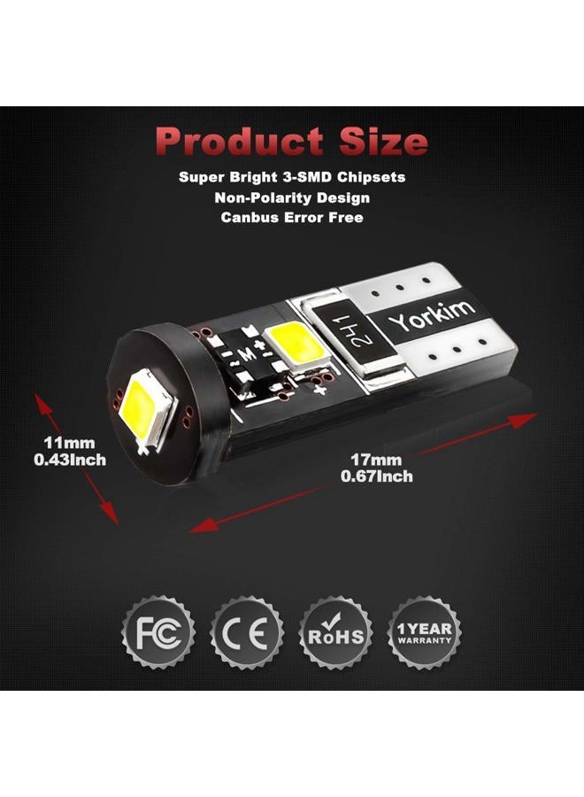 Yorkim 194 Led Bulb Canbus White Error Free 3-SMD 2835 Chipsets, T10 Interior Led For Car Dome Map Door Courtesy License Plate Trunk lights with 194 168 W5W 2825 Sockets Pack of 10 - Image 2
