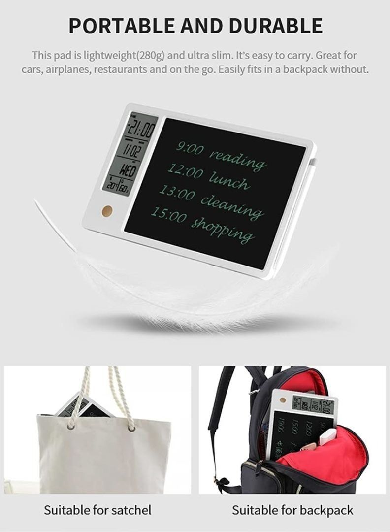 Prime Electronic Clock Calendar Drawing Tablet Practical Electronic Calendar Writing Board Professional Design No Dust Business for Home Office School - Black  - Image 3
