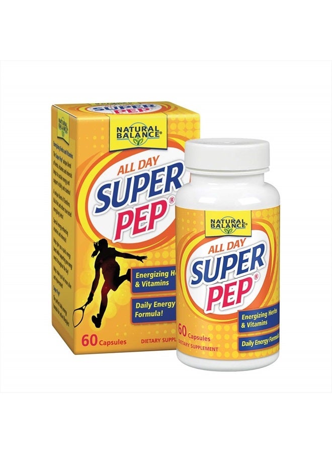 Natural Balance Super Pep | All Day Herbal Energy Supplement | with Eleuthero, Kola Nut, Gotu Kola, B-Vitamins & Chromium | 60 Capsules, 30 Servings - Image 1