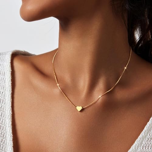 Zeffy Gold Necklace for Women - Gold Heart Necklace 14K Gold Plated Tiny Cute Heart Choker Simple Dainty Gold Jewelry for Women Trendy Gifts - Image 2